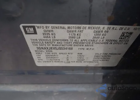 2018 Chevrolet Equinox Lt from USA, damaged, VIN 3GNAXJEV5JS534168